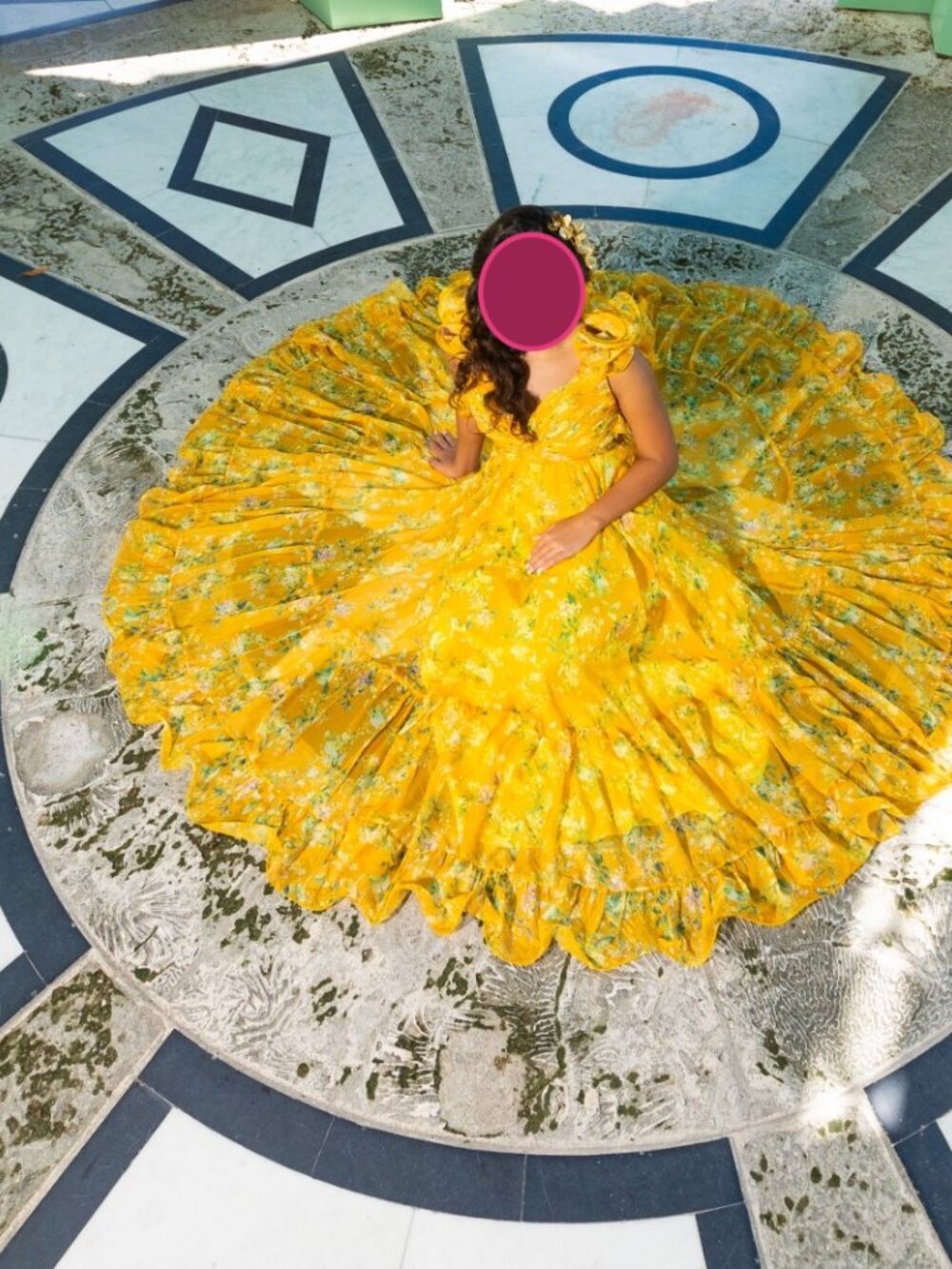 Mac Duggal Yellow Ruffle Tiered Floral Cut-Out Chiffon Dress Size 0 - Picture 3 of 7